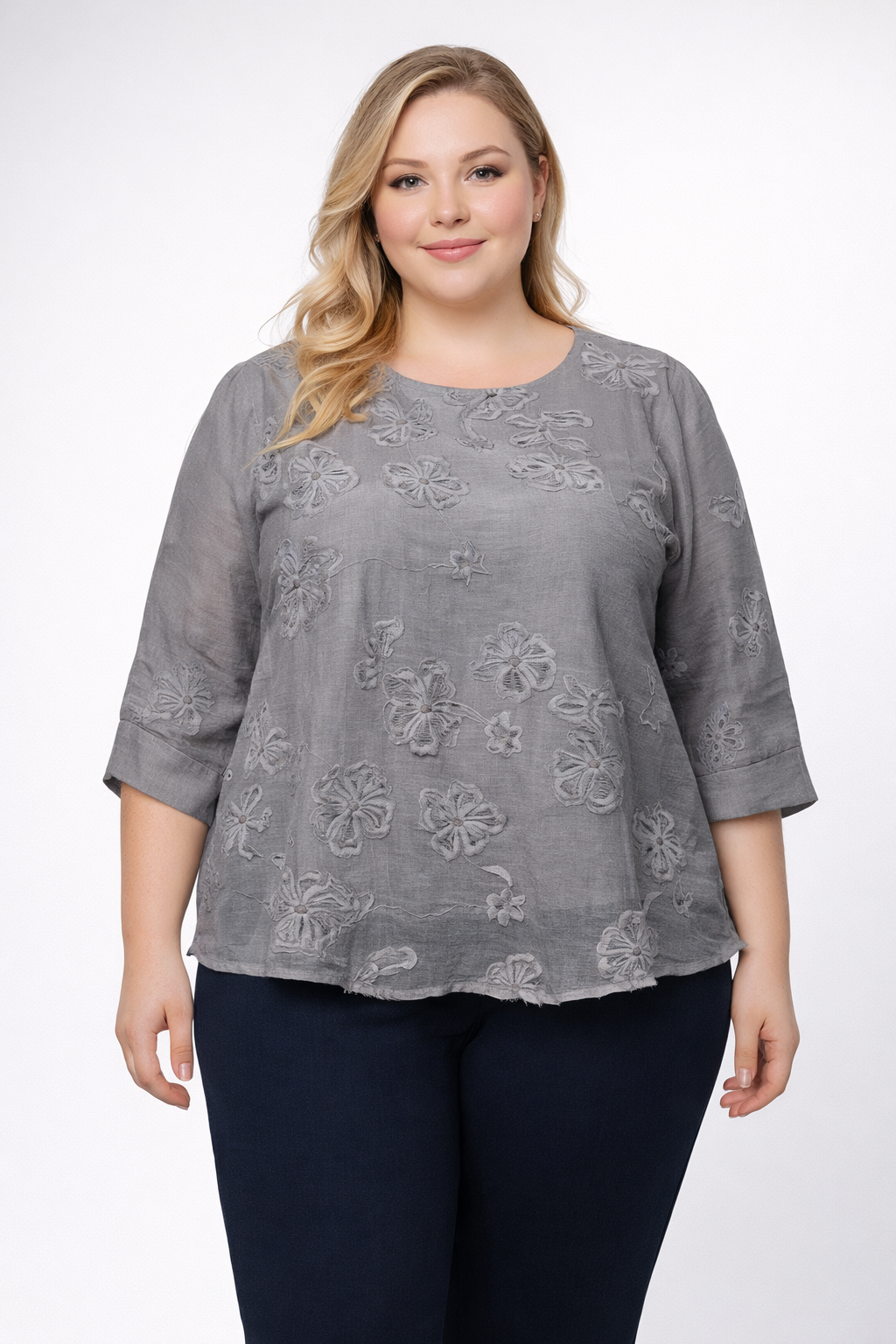 Elegant Bloom Cotton Silk Embroidered Top – With Inner Lining | Plus Size