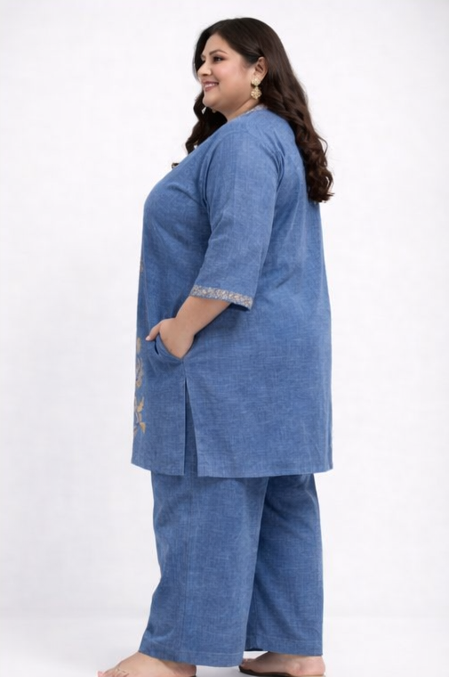 Elegant Bloom Embroidered Flex Linen Co-Ord Set