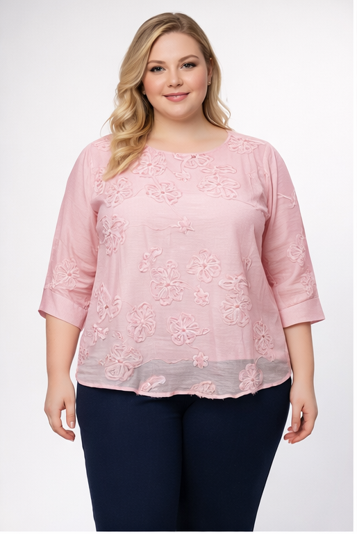 Elegant Bloom Cotton Silk Embroidered Top – With Inner Lining | Plus Size