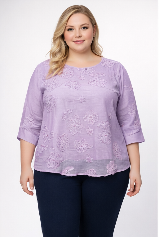 Elegant Bloom Cotton Silk Embroidered Top – With Inner Lining | Plus Size