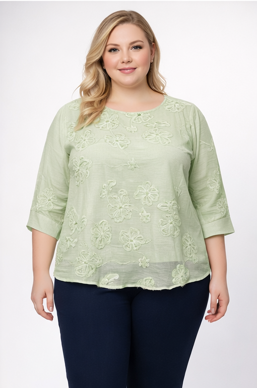 Elegant Bloom Cotton Silk Embroidered Top – With Inner Lining | Plus Size