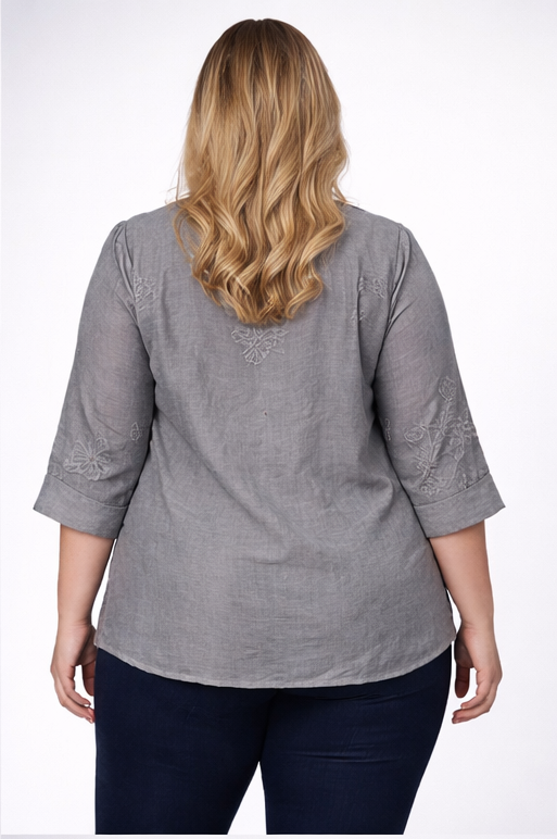 Elegant Bloom Cotton Silk Embroidered Top – With Inner Lining | Plus Size