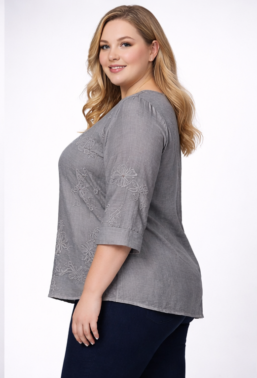 Elegant Bloom Cotton Silk Embroidered Top – With Inner Lining | Plus Size