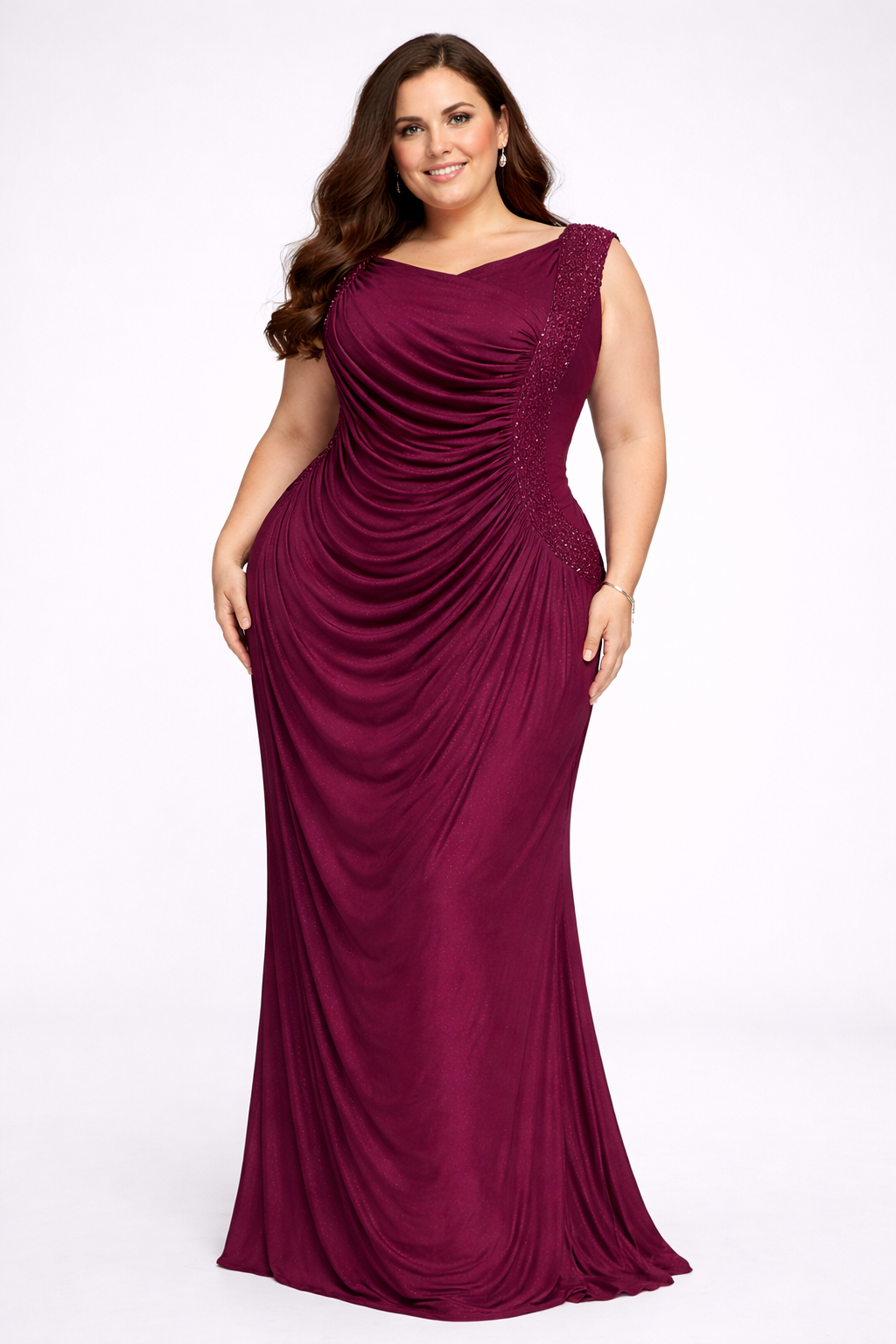 Luxe Shimmer Draped Evening Gown – Premium Partywear One Piece
