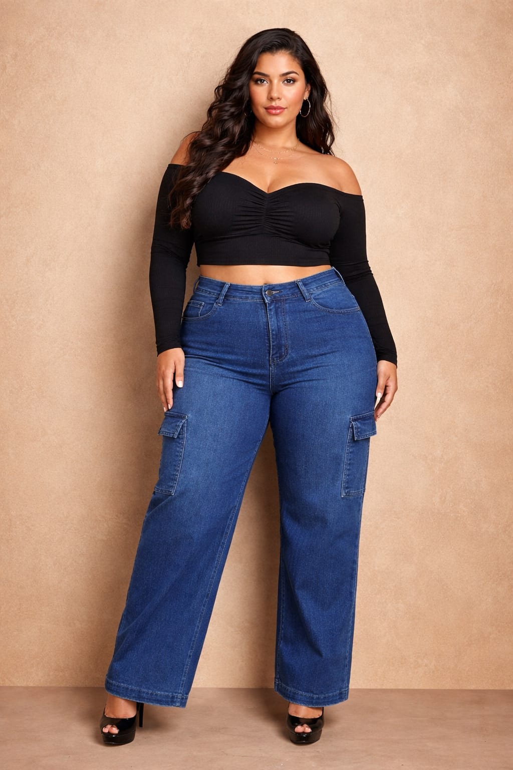 Full Stretch Wide Leg Cargo Denim Jeans