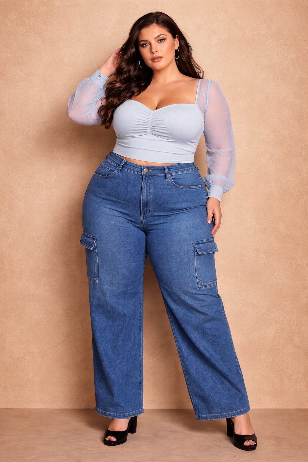 Full Stretch Wide Leg Cargo Denim Jeans