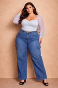 Full Stretch Wide Leg Cargo Denim Jeans
