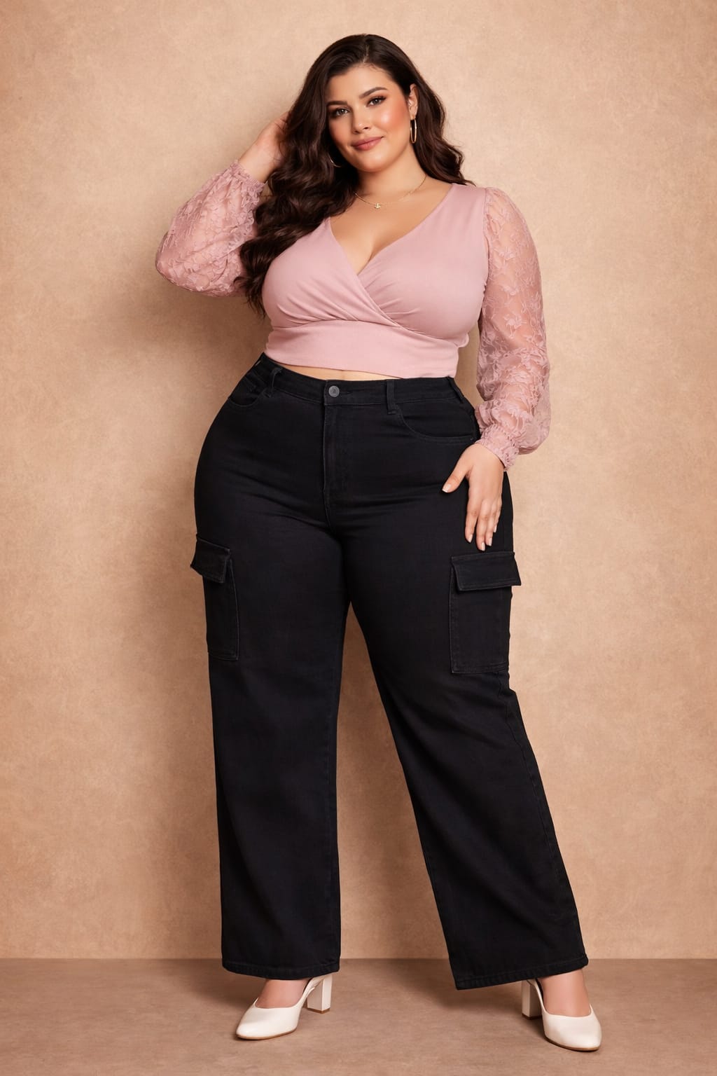Full Stretch Wide Leg Cargo Denim Jeans