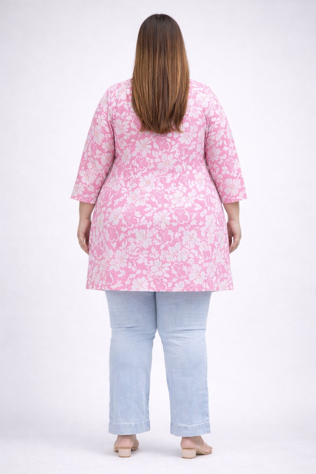 Pure Cotton Printed Hip Cover Top Pink