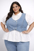 Layered Denim Fusion Top with Flare Shirt