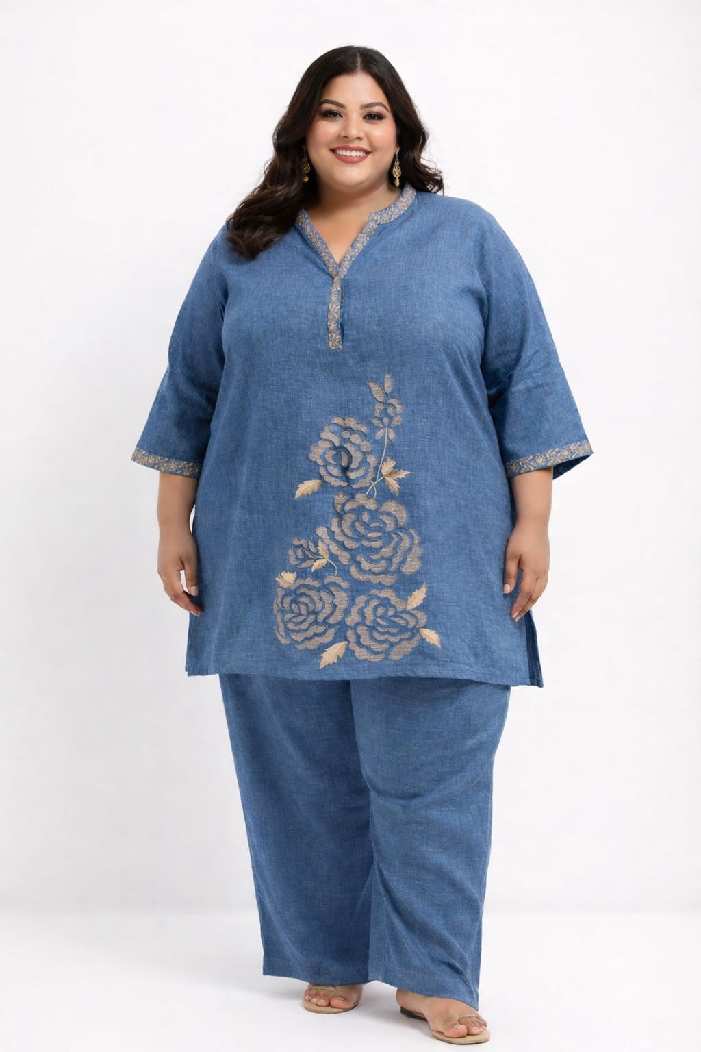 Elegant Bloom Embroidered Flex Linen Co-Ord Set