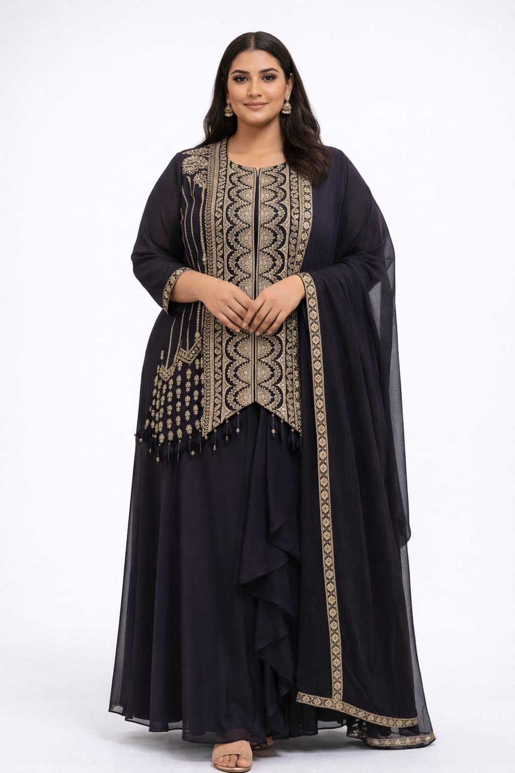 Partywear Indo Western Hip Cover Top With Tulip Skirt