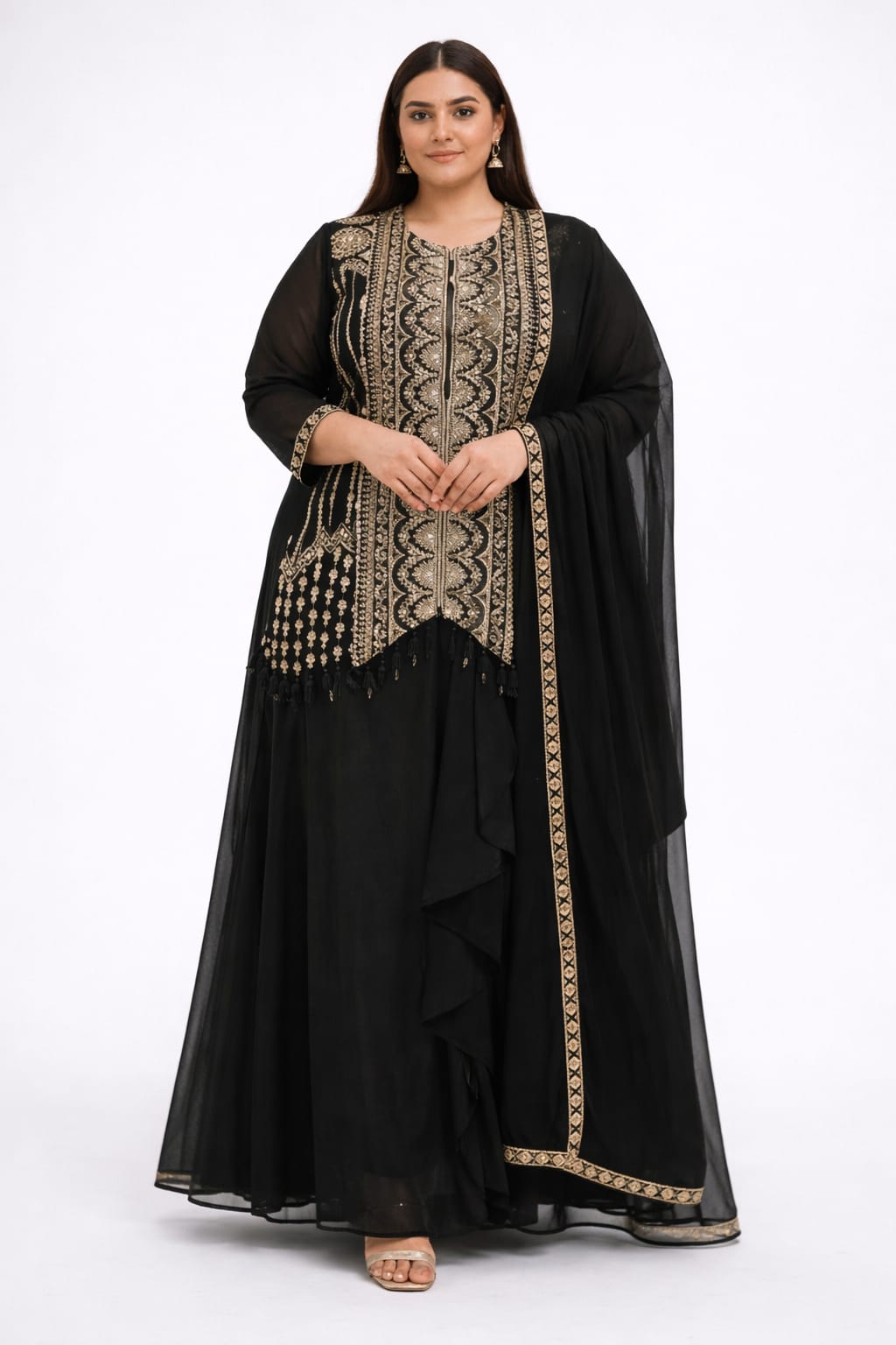 Partywear Indo Western Hip Cover Top With Tulip Skirt