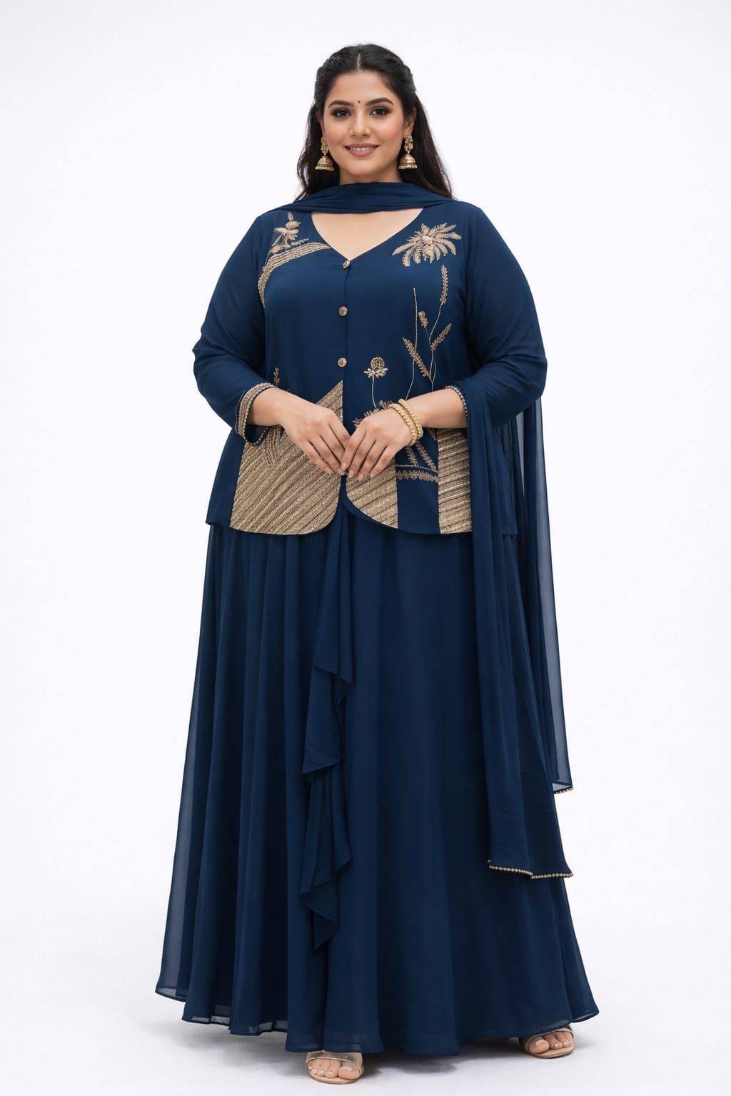 Royal Satin Silk Designer Ruffle Skirt Set Partywear Indo Western