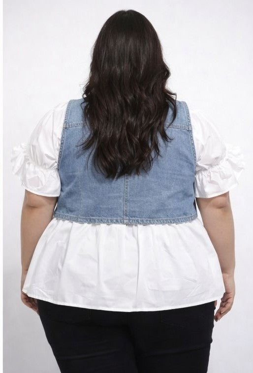 Layered Denim Fusion Top with Flare Shirt