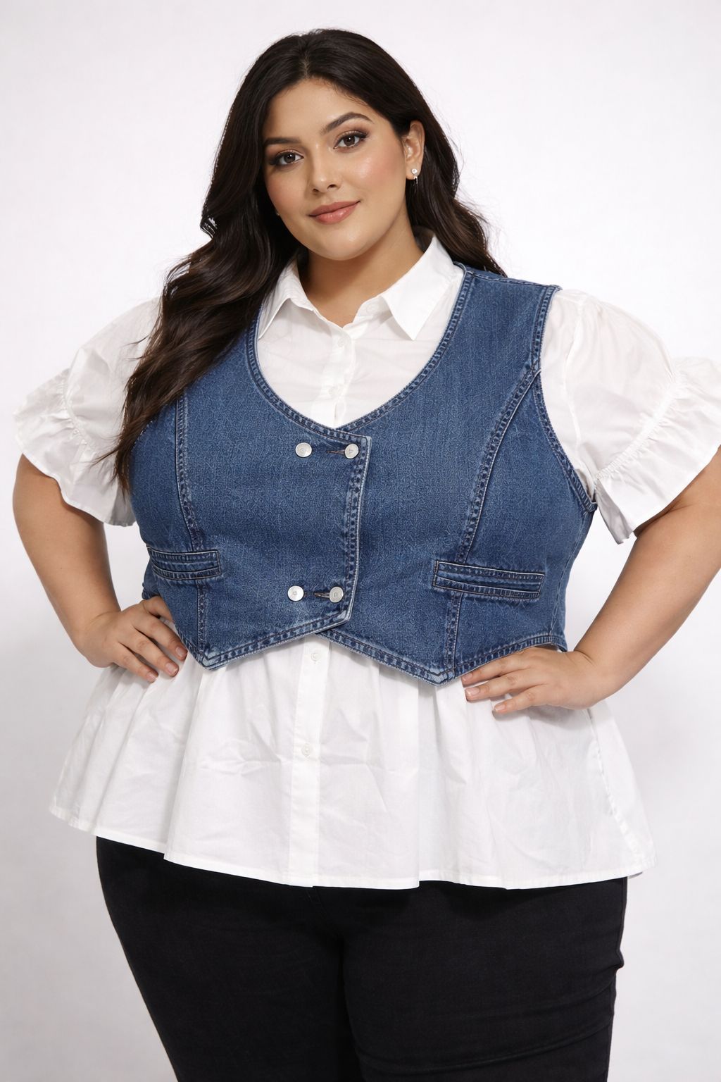 Layered Denim Fusion Top with Flare Shirt