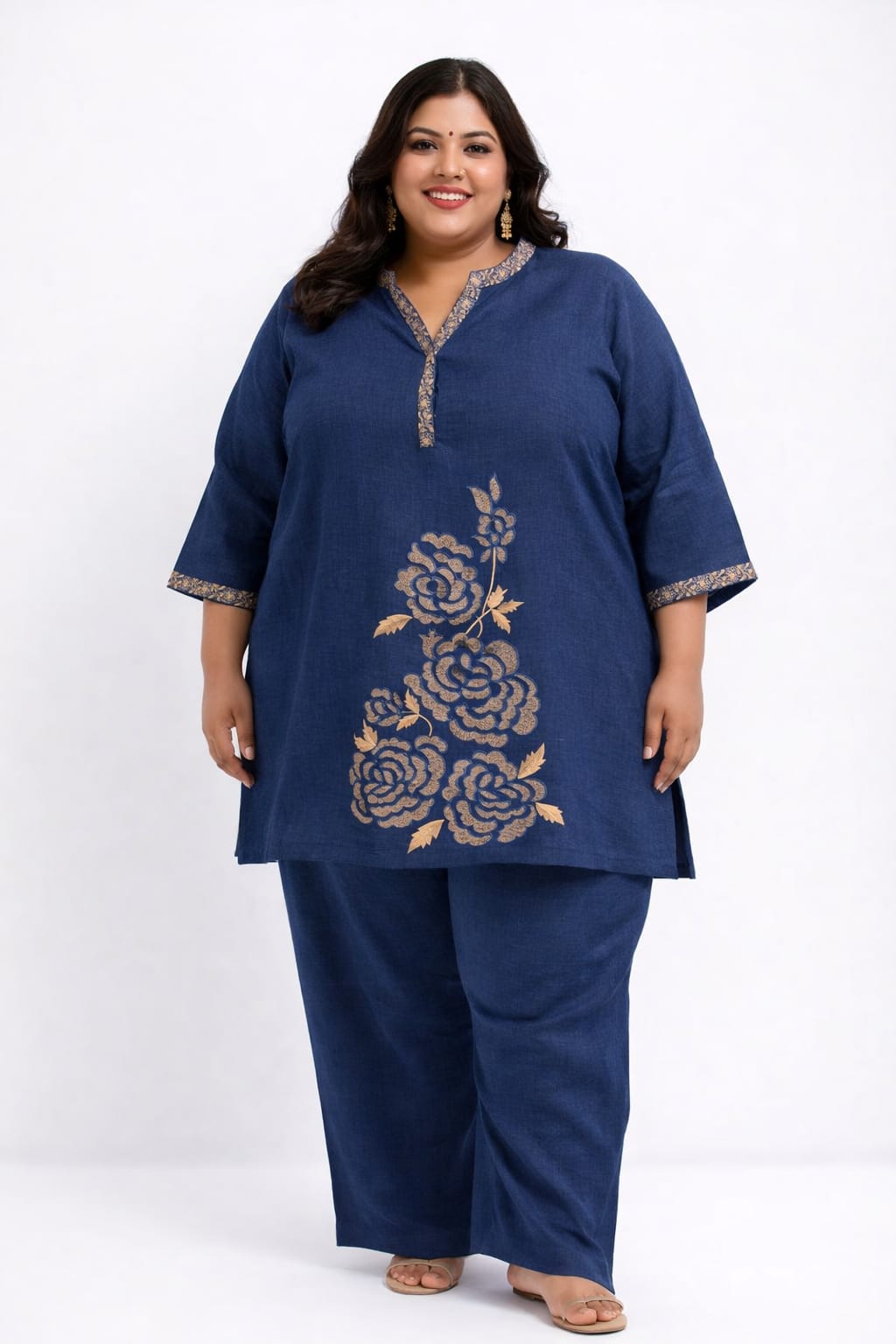 Elegant Bloom Embroidered Flex Linen Co-Ord Set