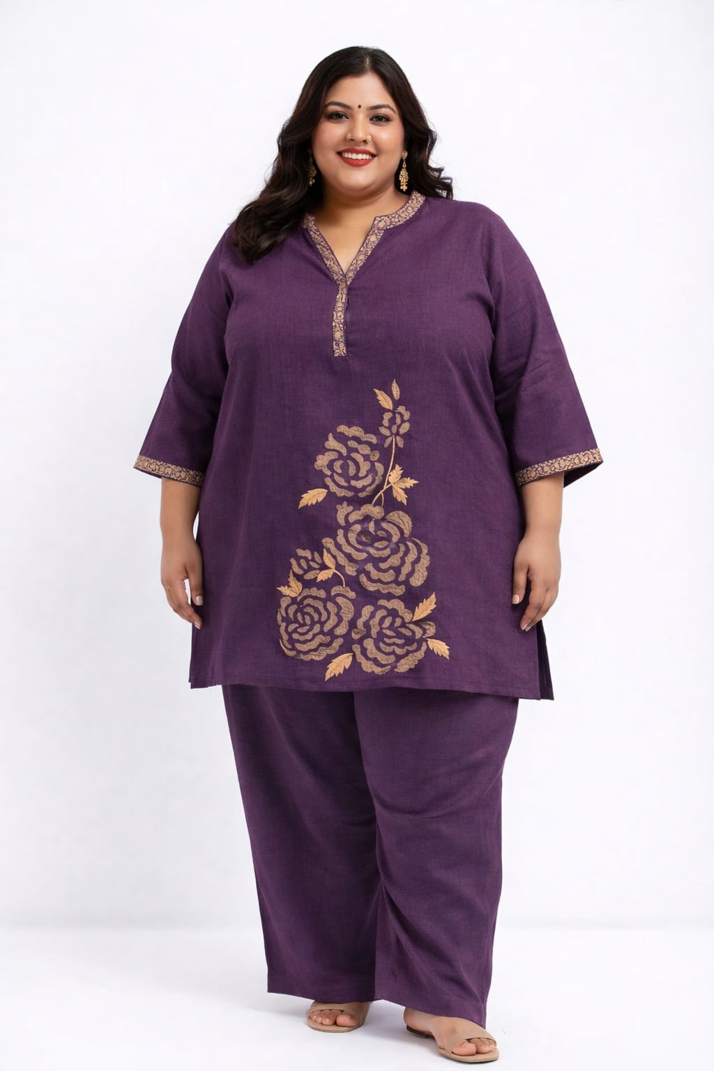 Elegant Bloom Embroidered Flex Linen Co-Ord Set