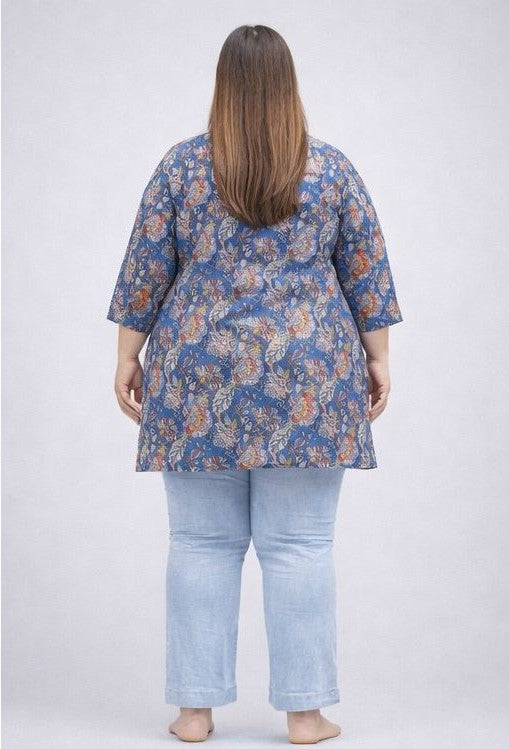 Pure Cotton Hip Cover Top Blue