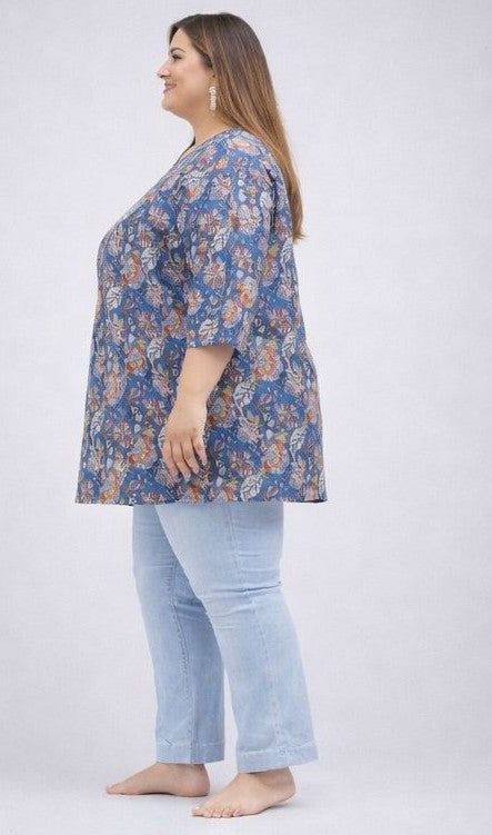 Pure Cotton Hip Cover Top Blue