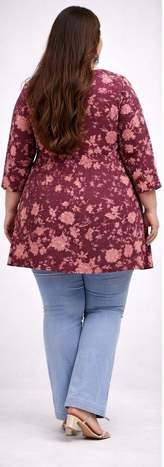 Pure cotton Printed Hip Cover Top Maroon