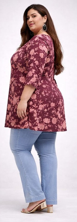 Pure cotton Printed Hip Cover Top Maroon