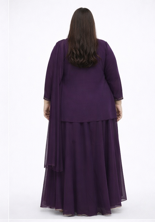 Royal Satin Silk Designer Ruffle Skirt Set Partywear Indo Western