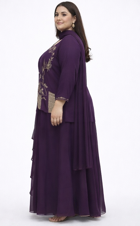 Royal Satin Silk Designer Ruffle Skirt Set Partywear Indo Western