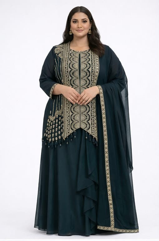 Partywear Indo Western Hip Cover Top With Tulip Skirt