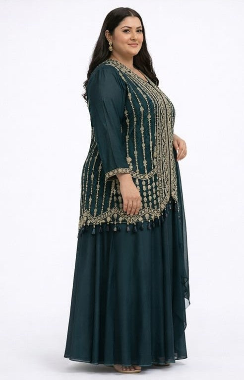 Partywear Indo Western Hip Cover Top With Tulip Skirt