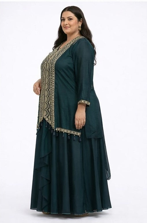Partywear Indo Western Hip Cover Top With Tulip Skirt